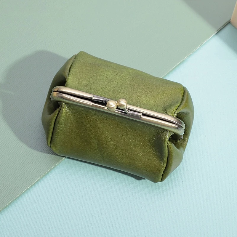 Vintage Coin Purse with Metal Clasp - Handmade Genuine Leather Mini Organizer Earphones & Cards, Retro Multi-Functional Wallet