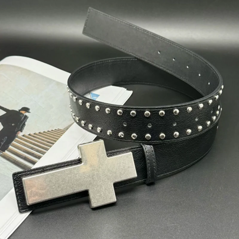 Harajuku Punk Studded Cross Belt Y2K Hip Hop Street Style Waist Belt Burst Pattern Rock Waistband for Party Music Festival Belt view 5