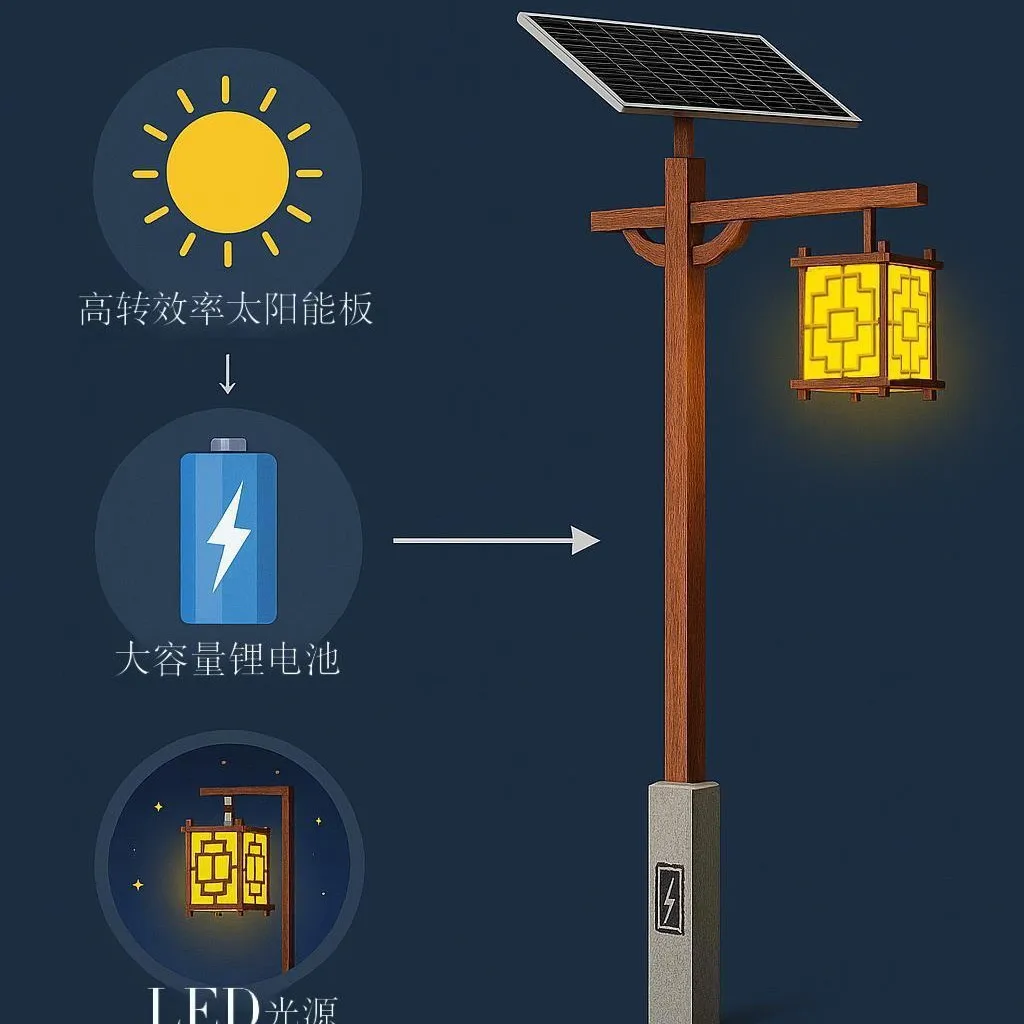 Солнечный китайский садовый светильник, имитация древесного зерна, парк, древний город, культурная сцена