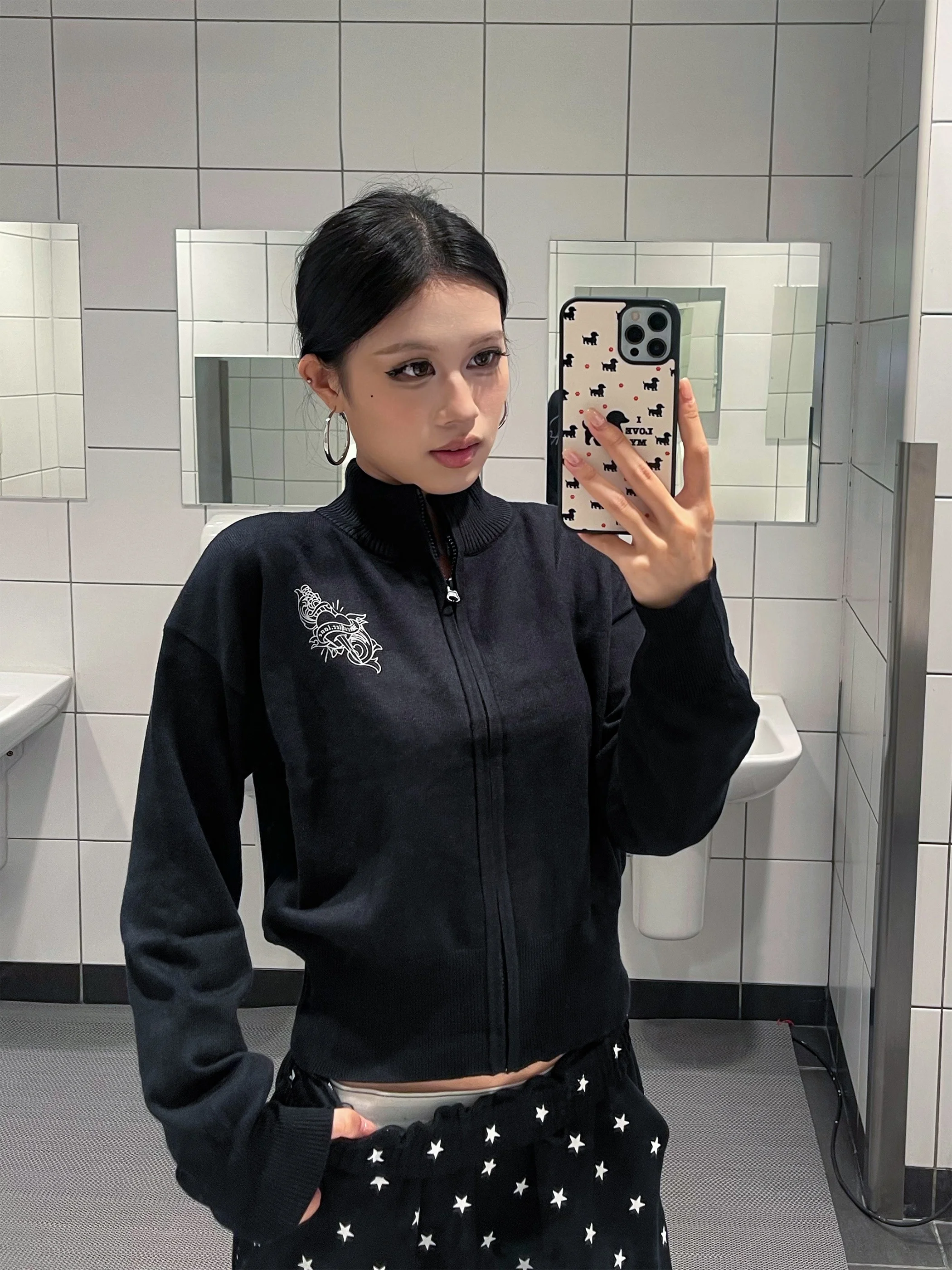 

Американский свитер-кардиган с принтом, винтажный, с воротником-стойкой, женский, весенний, свободный, универсальный, вязаный, модный