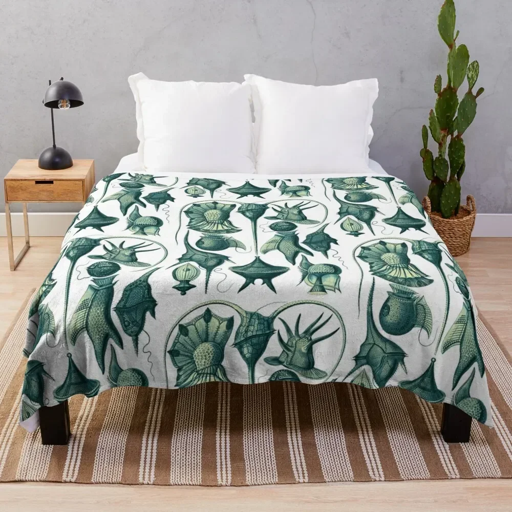 Ernst Haeckel Peridinea Plankton Teal Throw Blanket halloween Bed linens Flannels Blankets