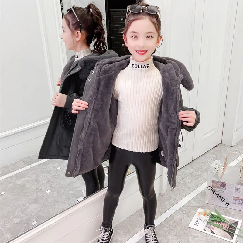 

Girls' flannel cotton jacket for autumn and winter, mid to long styles, new western-style styles for children, girls, and adults