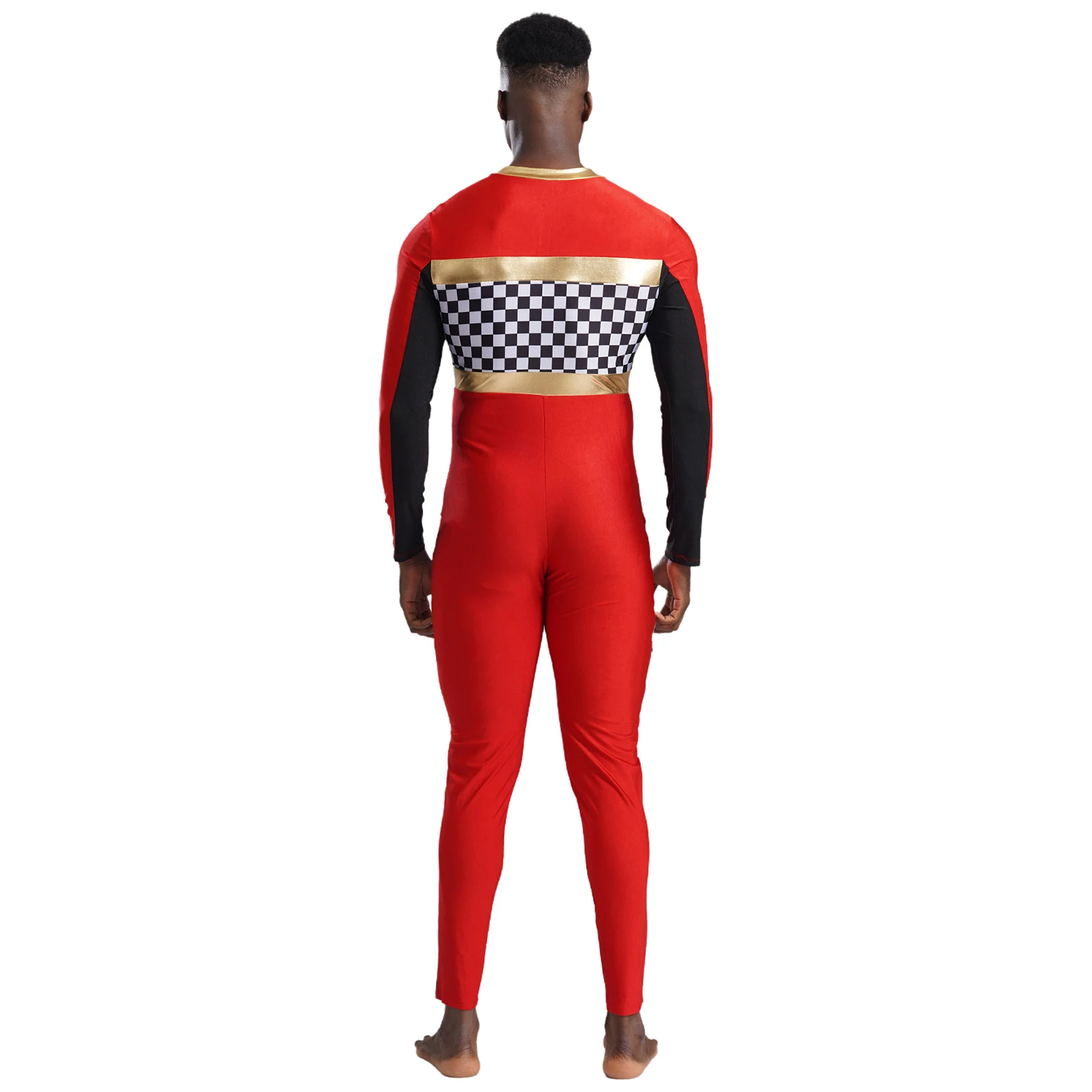 Combinaison de course automobile en damier pour hommes, pom-pom girl de conduite, manches longues, pantalons longs, barboteuses à carreaux, conducteur infectieux, cosplay, batterie, combinaison