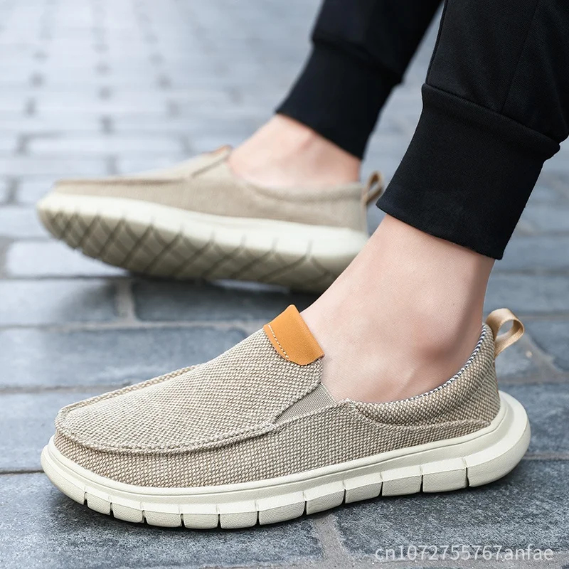 New Men Casual Canvas Shoes Mens Loafers Breathable Slip on Flats Male Vulcanized Shoes Driving Shoes Plus Size 47 Walking Shoe