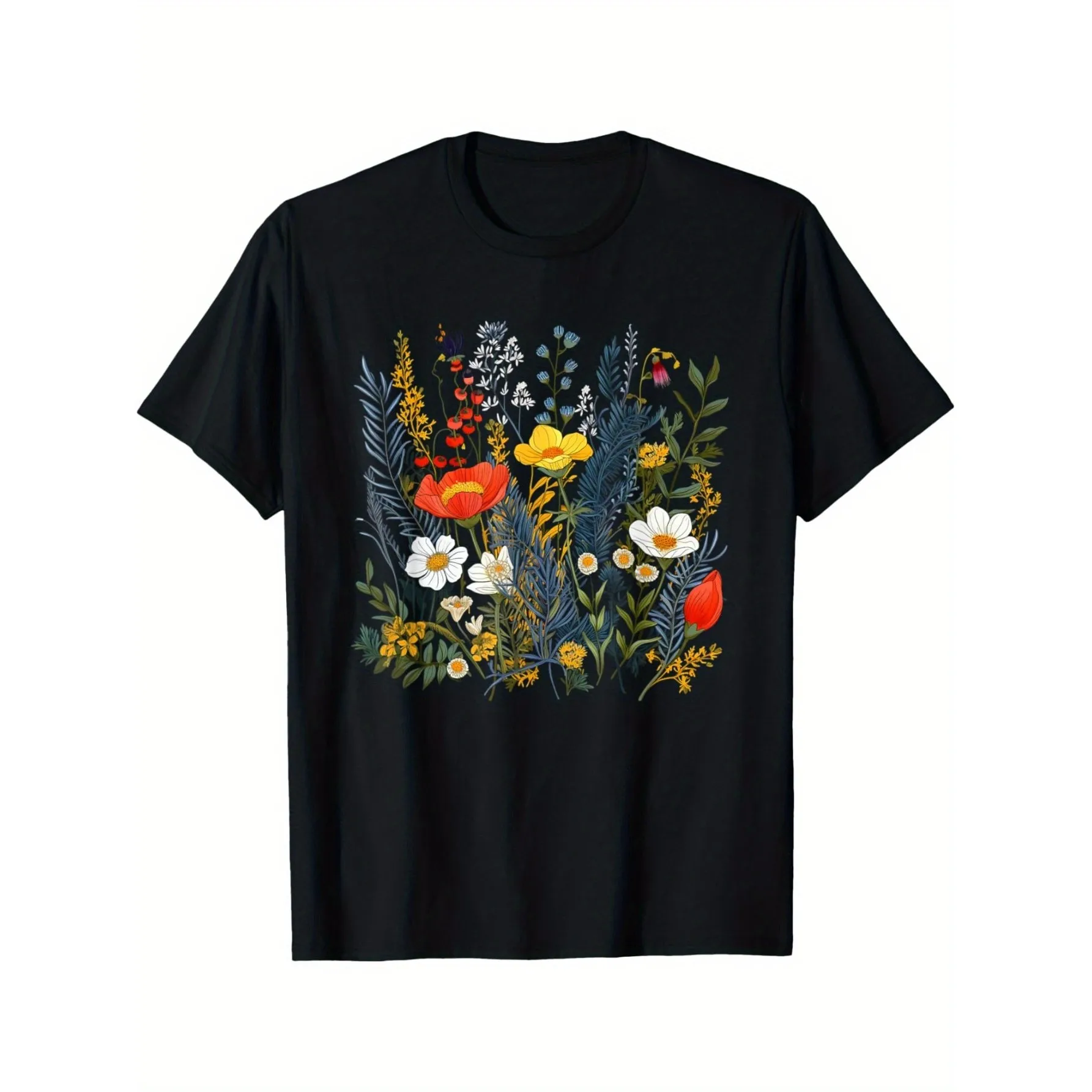 Cottagecore Colorful Wild Meadow Floral Botanical Nature Graphic Tee