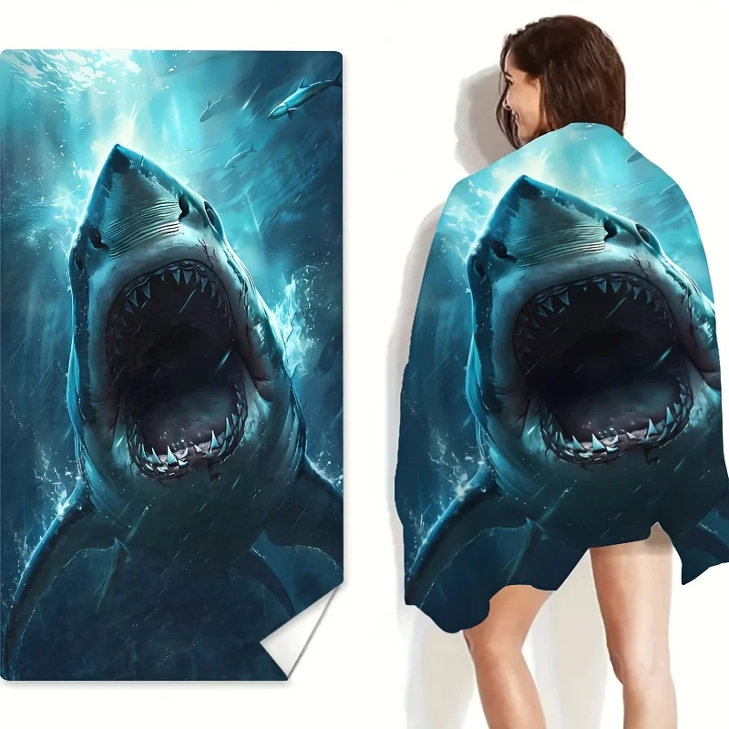Awesome Great Shark Beach Towel Patterned Sunscreen And Windproof Suitable For Swimming Pool Camping Travel Blanket