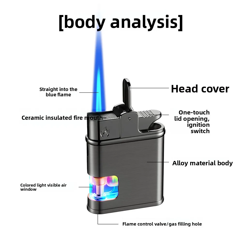 New Creative Color Transparent Chamber Lighter Metal Windproof Straight Flame Circular Inflatable Igniter Holiday Gift