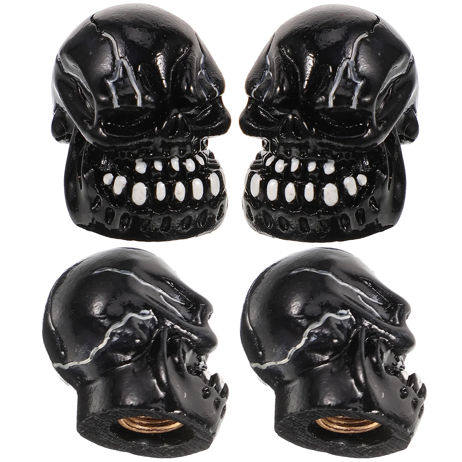 

4pcs Tire Valve Caps Skull Shaped Metal Alloy Sturdy For Car Motorcycle Repair Tool Leakproof Decorative Spike Valve Stem