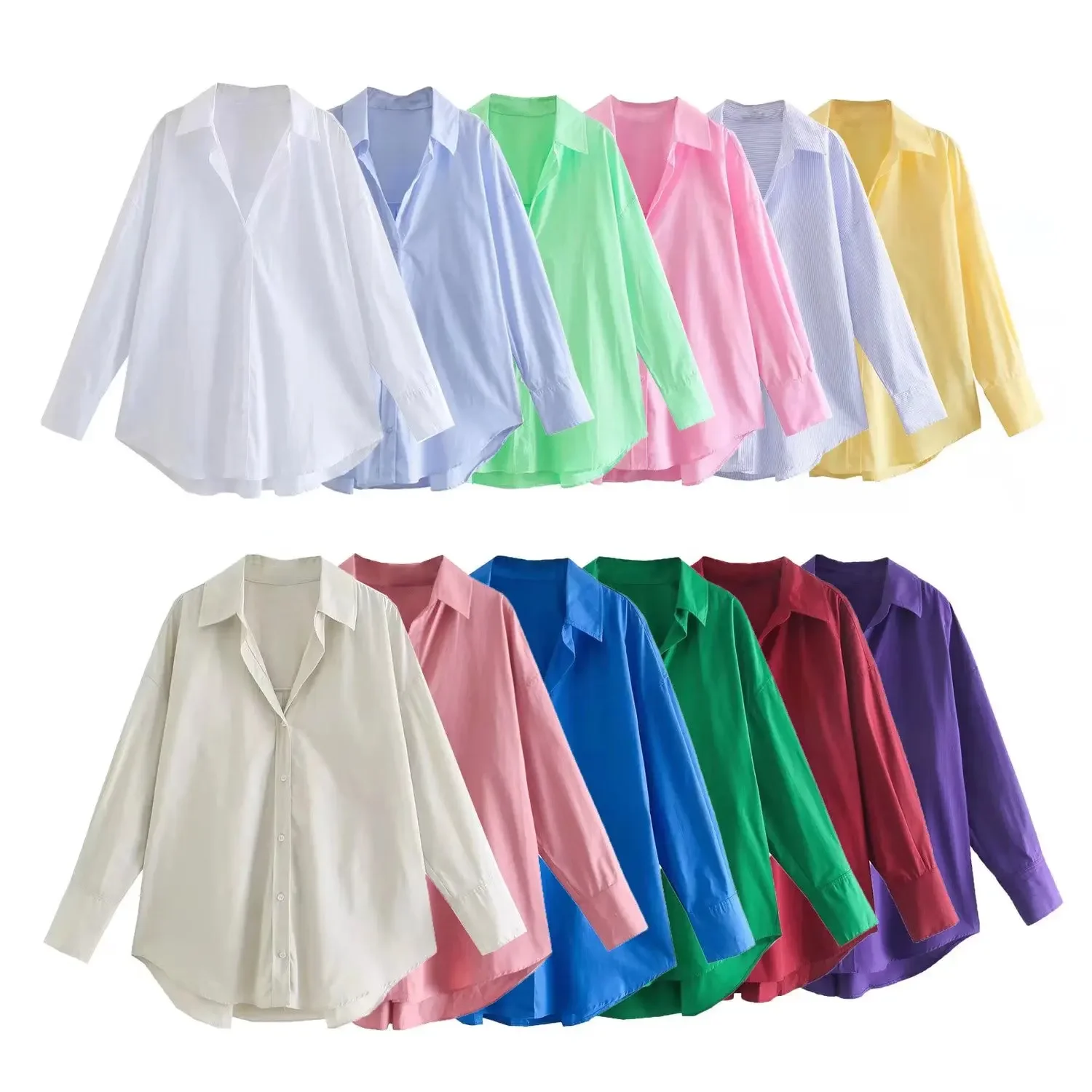 Tangada Frauen Grundlegende Candy Farbe Shirts Langarm Solide Drehen Unten Kragen Elegante Büro Damen Arbeiten Tragen Blusen 3H569