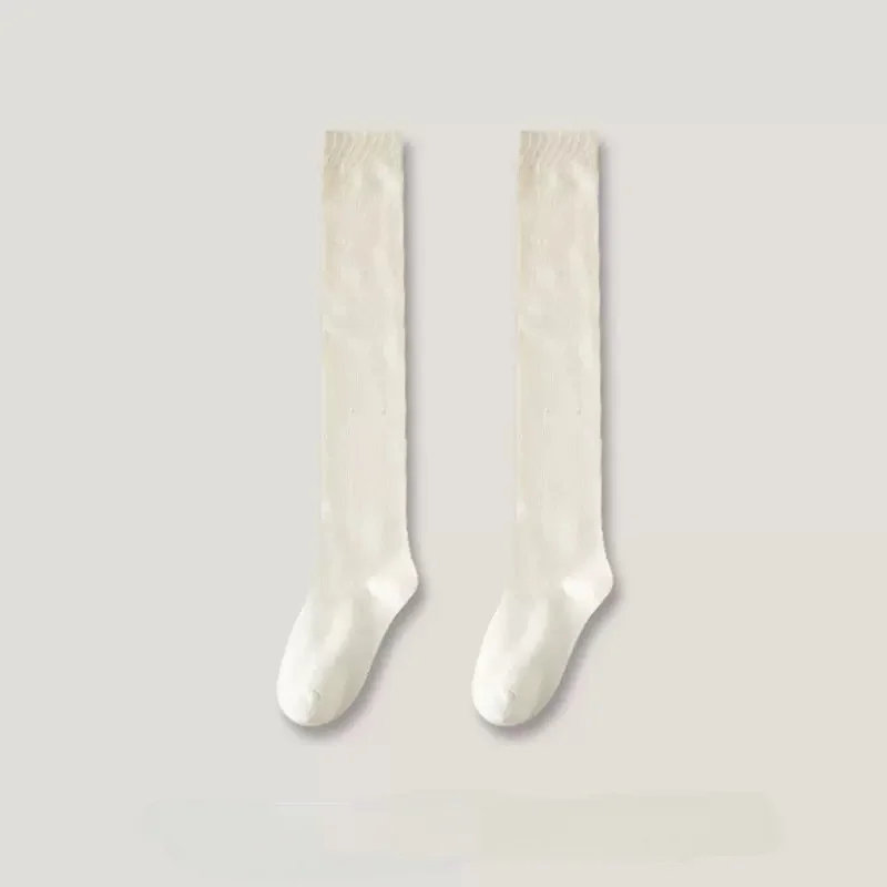 Women Solid Cotton Socks, Calf Socks & Thigh High Over-the-Knee Socks Optional, Soft Stretchy Knit Socks for JK Skirt Daily Matc