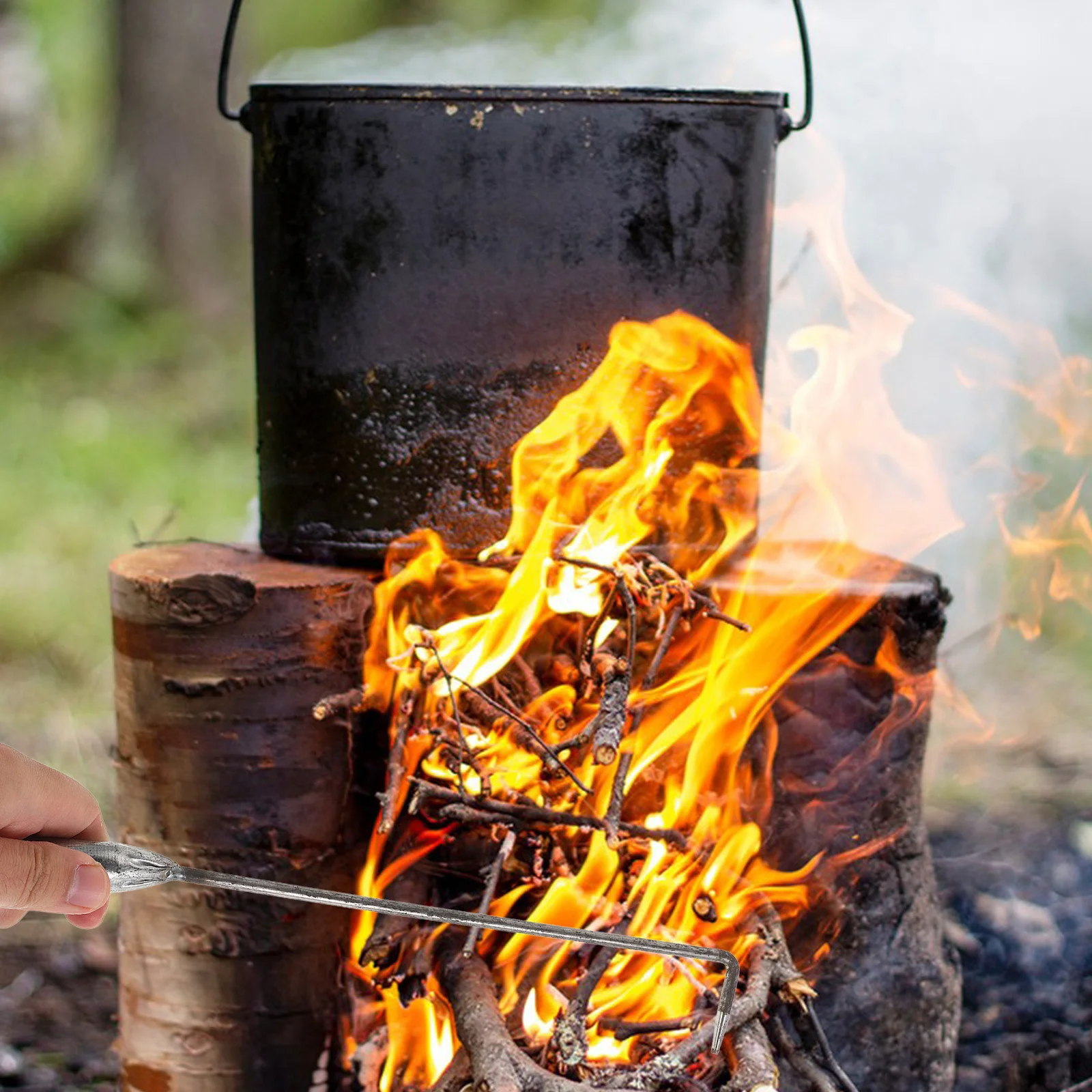 معدن النار بوكر الحديد مقبض طويل حفرة النار ملحق داخلي في الهواء الطلق استخدام قبضة نونسليب توفير المساحة سهلة التنظيف