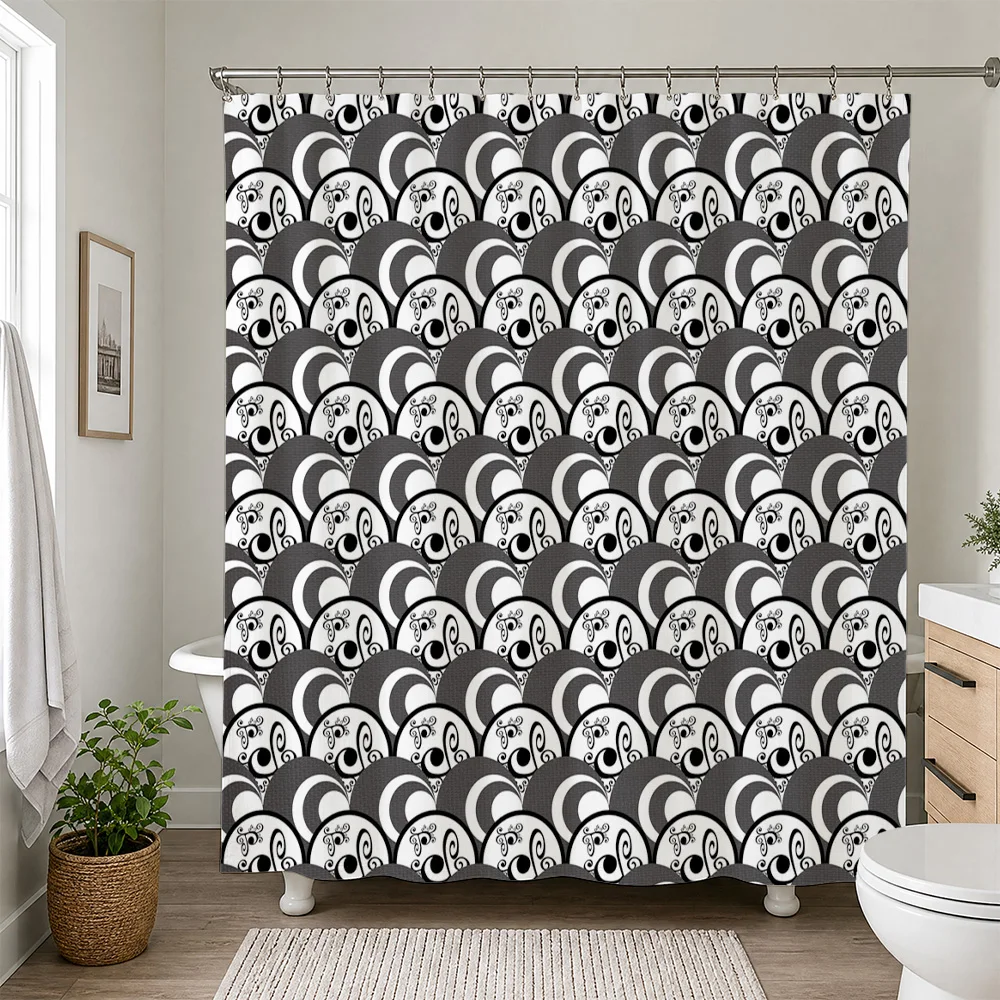 Trendy Funny Face Pattern Shower Curtain Waterproof Bathroom Liner Black Grey Cartoon Novelty Decor Accessories