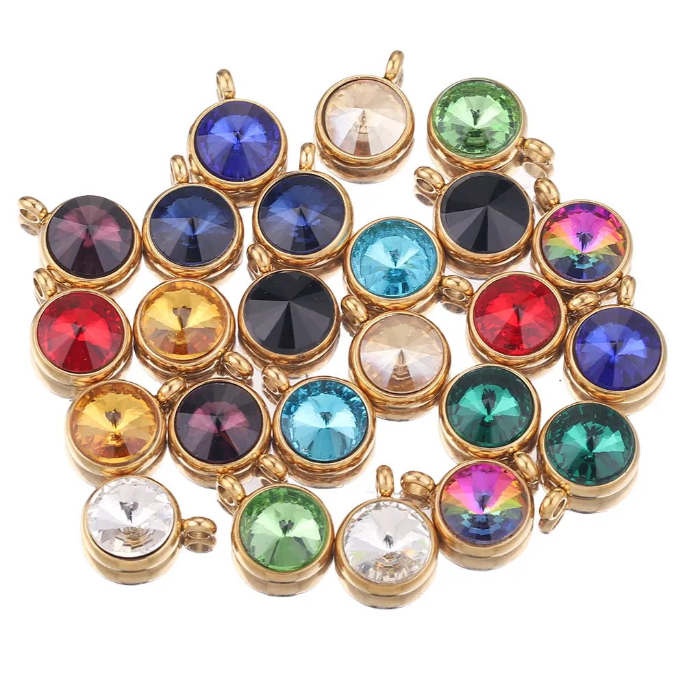 10pcs 10mm Stainless Steel Rhinestone Beads Gold Color Crystal Charms Pendants for Necklace Bracelet Jewelry Making Charm DIY
