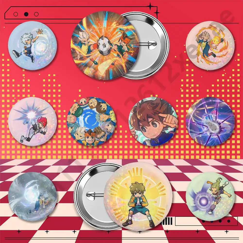 Inazuma Eleven Holographic Badge Pins 25/32/44/58/75mm Round Anime Game Brooches Cosplay Fan Merch Bag Backpack Decoration Colle