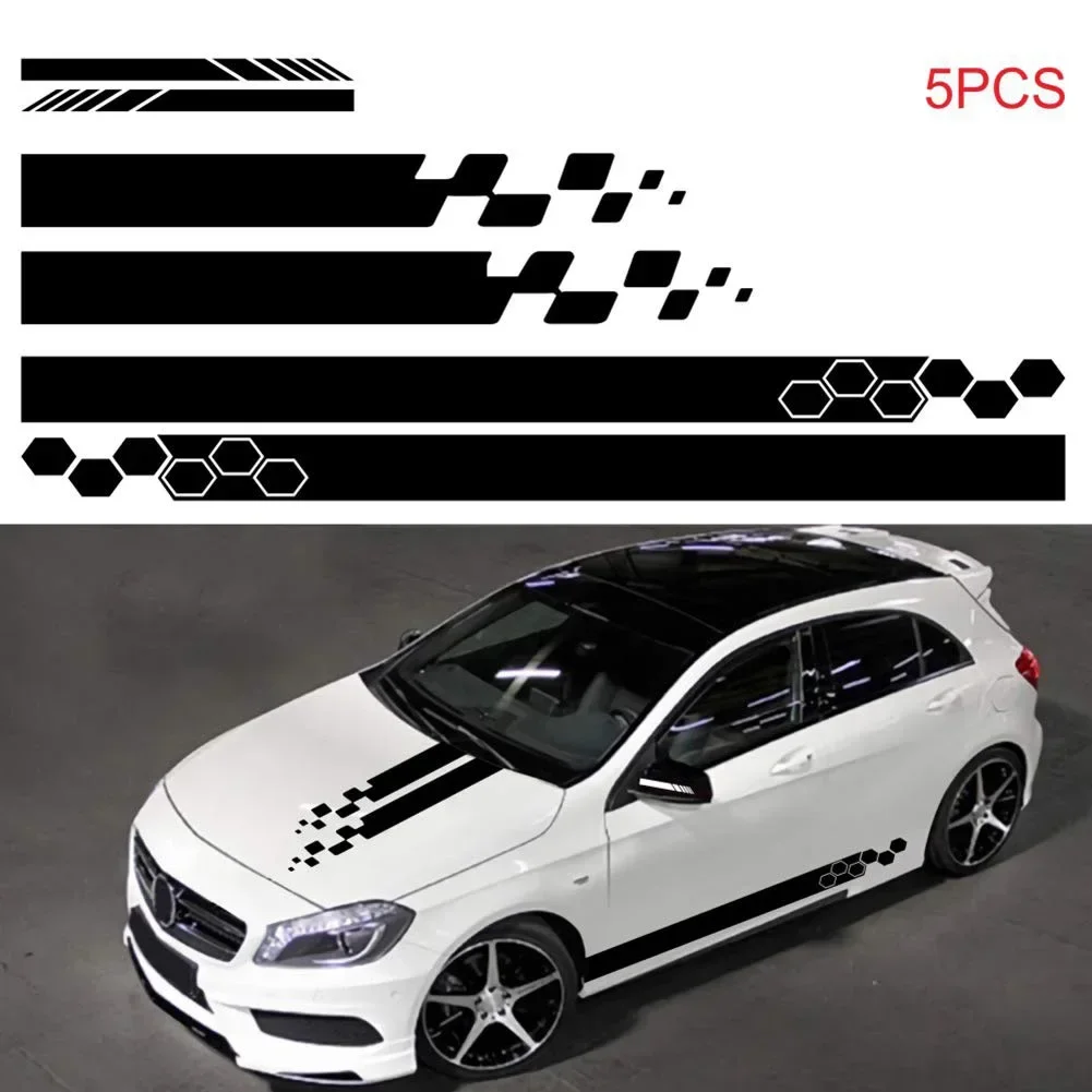 5Pcs Racing Sports Car Side Stickers Vibrant Eye Catching Vinyl Auto Body Decals Exterior Decor