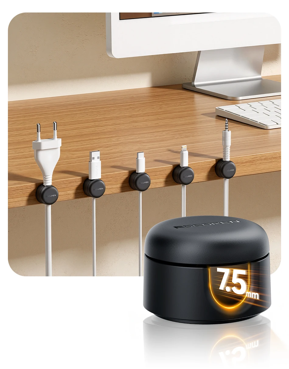 Rocoren Spiral Cover Magnetic Cable Clamp Cable Smooth and Adjustable Rope Holder Under Table Cable Management Cable Organizer