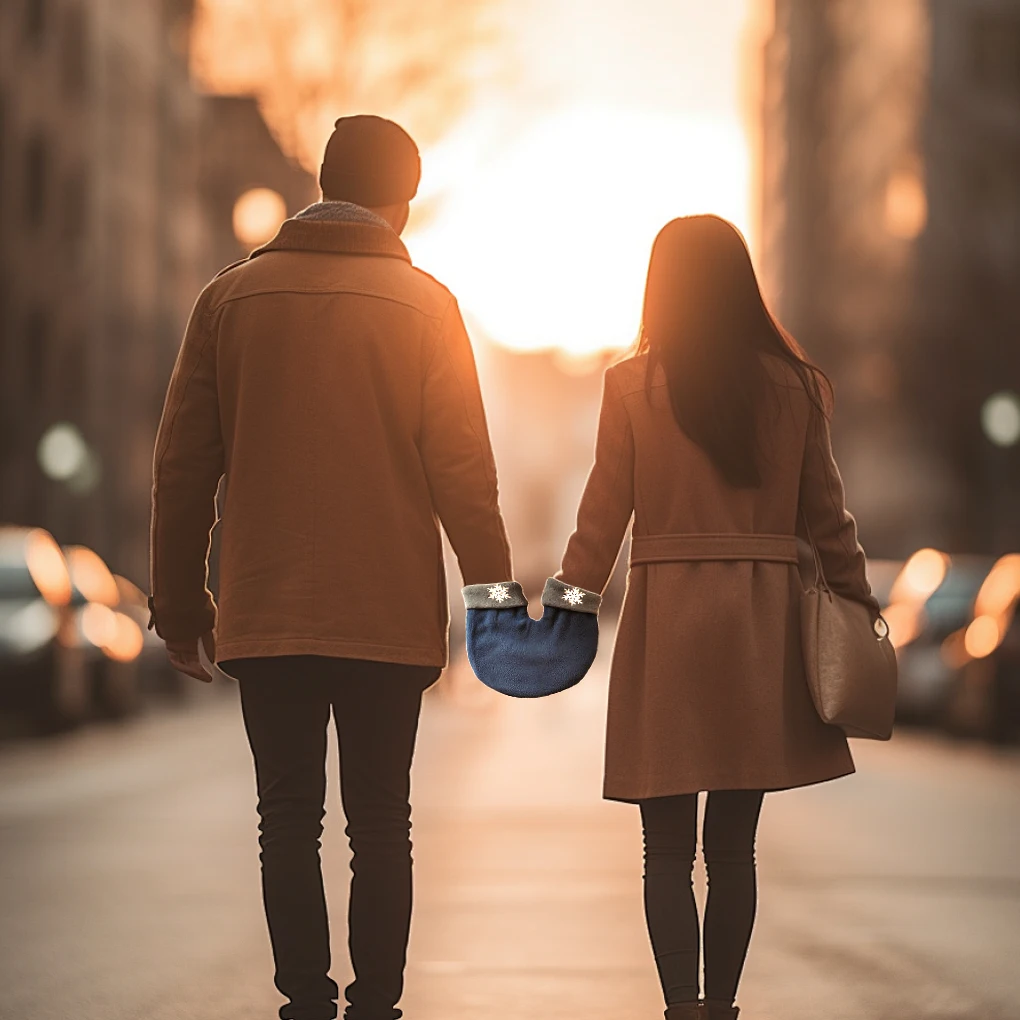 ชุดถุงมือคู่รักฤดูหนาว 3 ชิ้น/ชุด ถุงมือหนา อุ่น ยืดหยุ่น กันลม ทำจากไนลอนและโพลีเอสเตอร์ ถุงมือฤดูหนาวสุดโรแมนติกสำหรับคู่รัก