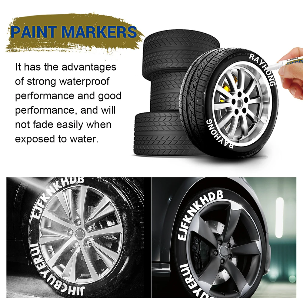 3pcs White Waterproof Cars Wheel Tire Oily Mark Pen Auto Rubber Tyre Paint Pen Cd Metal Permanent Paint Marker Graffiti Touch Up