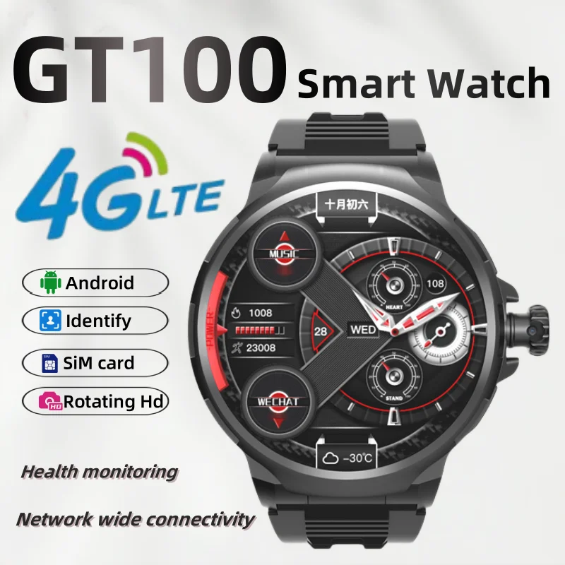 

GT100 Новый Android 9.0 180 ° Телескопическая вращающаяся камера, 1050 мАч, карта SiM, GPS, 4G, полносетевые умные часы, 1,85-дюймовый HD-экран