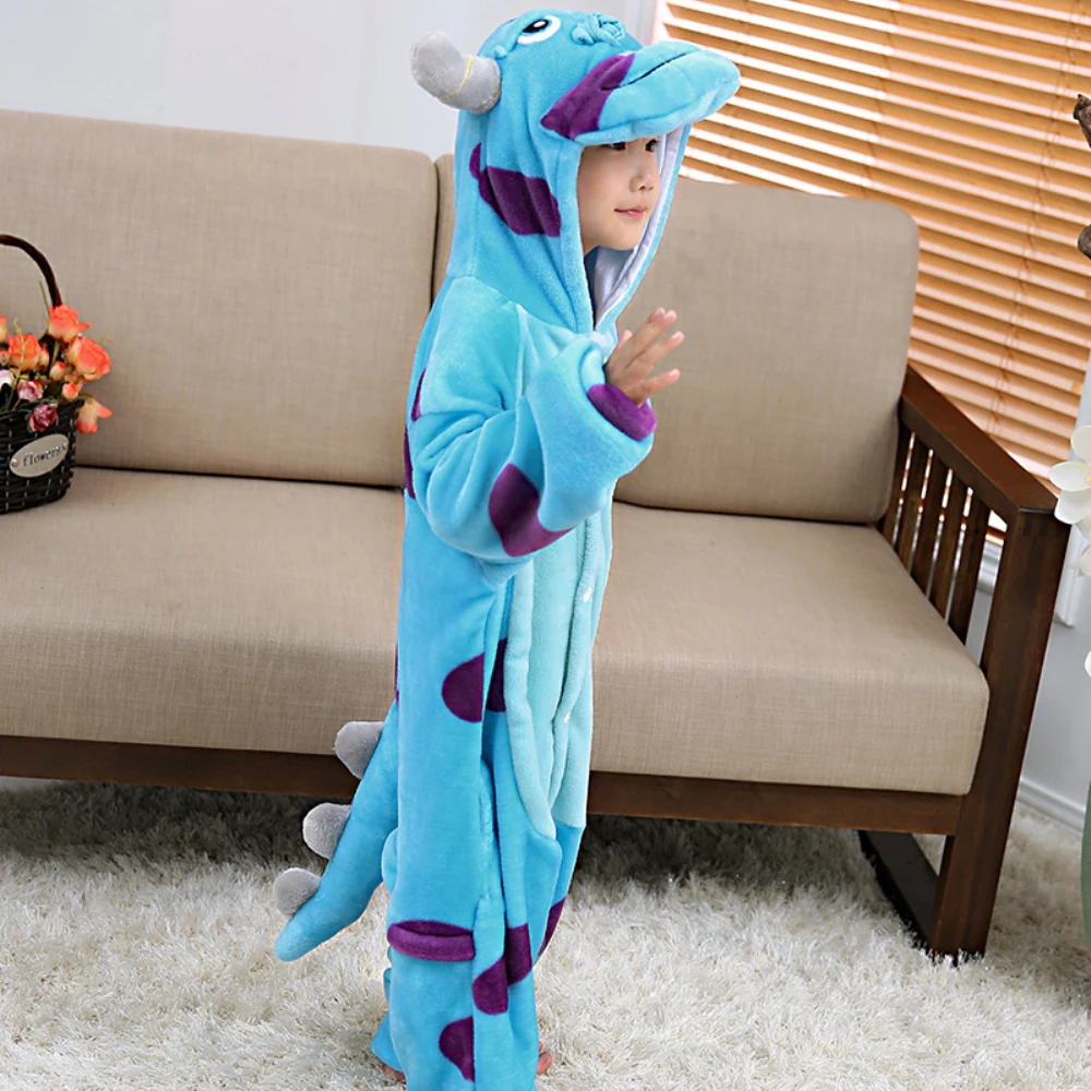 Livan Monster Kigurumi Jumpsuit pour enfants, Onesies pour enfants, Pyjamas, Costume Cosplay, Vêtements pour Halloween, Carnaval, Mike and Cuts