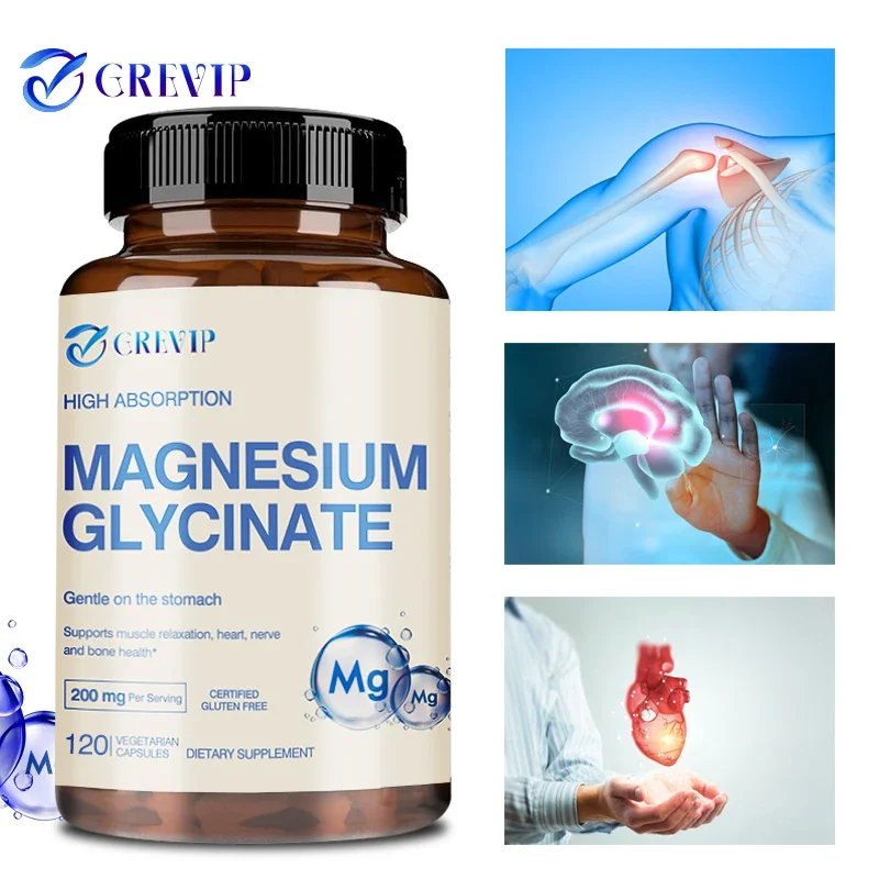 Magnesium Glycinate Capsules 200mg - Supports Muscle, Heart, Nerve, and Bone Health, Reduce Stress and Promote Sleep