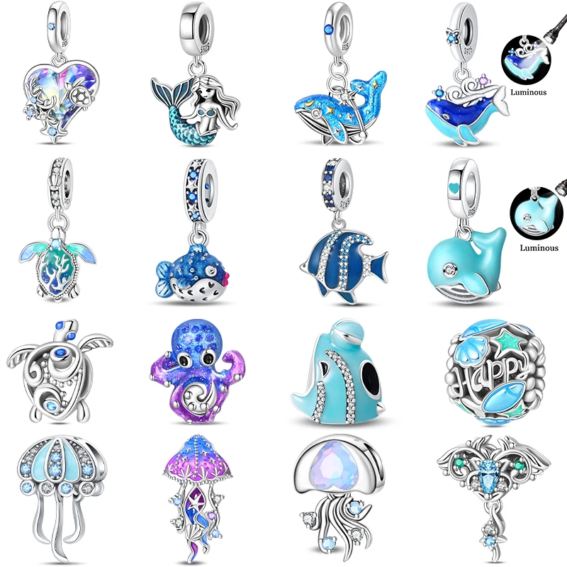 New 925 Sterling Silver Listen To The Sound Of The Sea Noctilucent Charms Beads For Women Fit Original Bracelet DIY Jewelry Gift