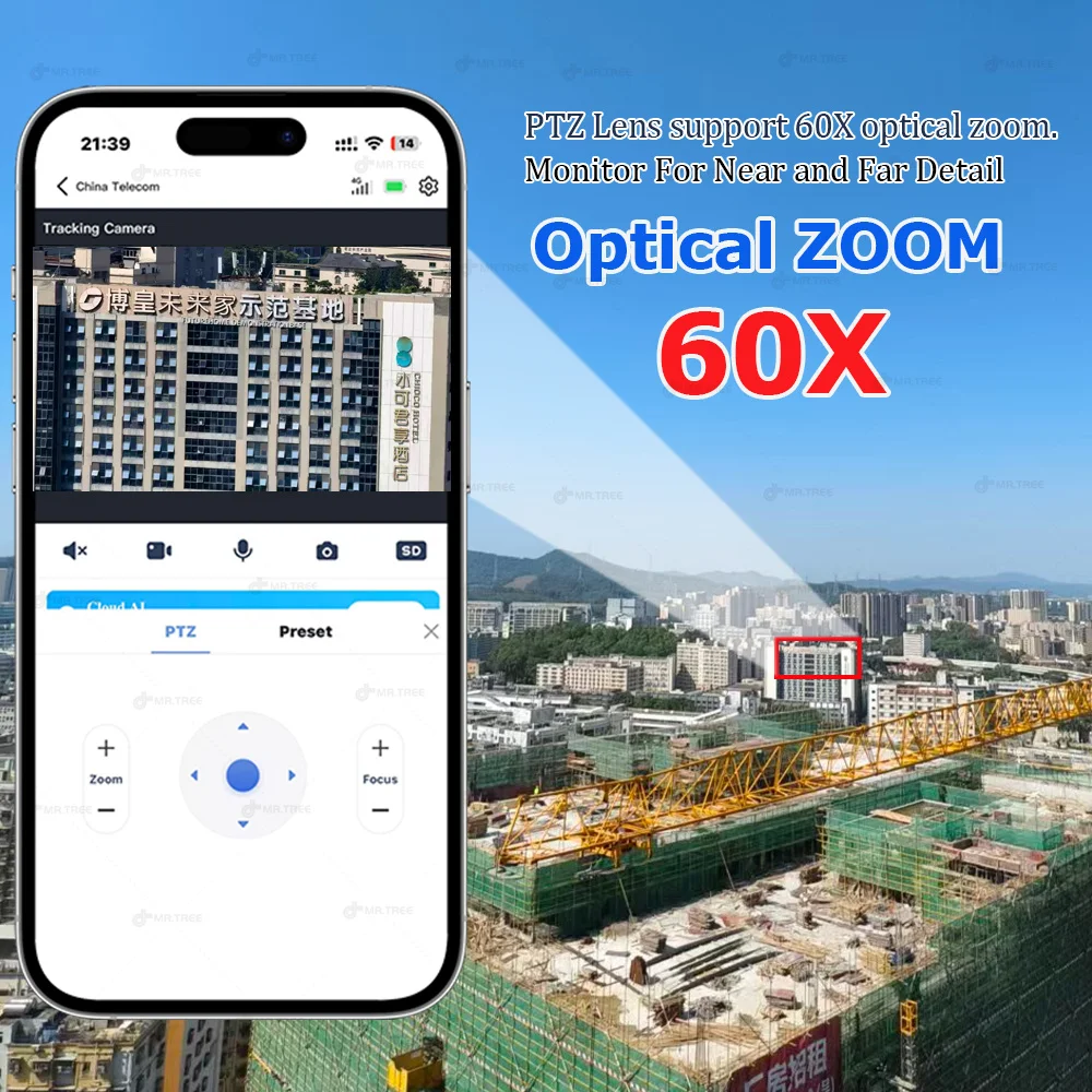 Image 7: Caméra de sécurité solaire extérieure 4G à double objectif 4K avec zoom optique 60X, surveillance domestique, enregistrement 24/7, suivi automatique PTZ