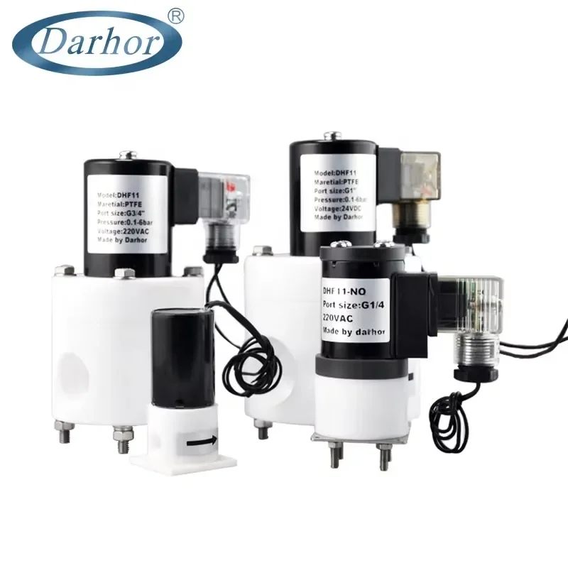 Elettrovalvola Darhor 24V 220V Chemical PTFE Solenoid Valves Surfuric Acid Anti-corrosive Aqua Regia Alkali Resistance Antiseptic Pneumatica — dettaglio 4