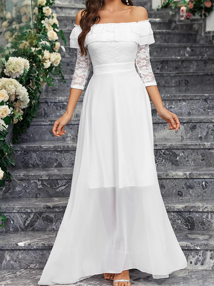 Gaun pernikahan Tulle a-line elegan untuk wanita gaun pengantin applique renda kerah v gaun pengantin gaun pesta seksi Off Shoulder Vestido De Novia