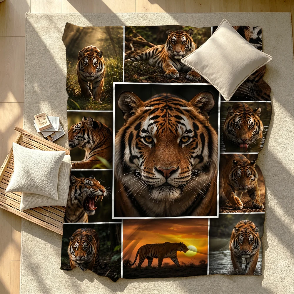 Domineering Tiger Collage Print Blanket Soft Warm And Thick Perfect For Bedroom Living Room Bed Sofa Camping Picnic Office Gift