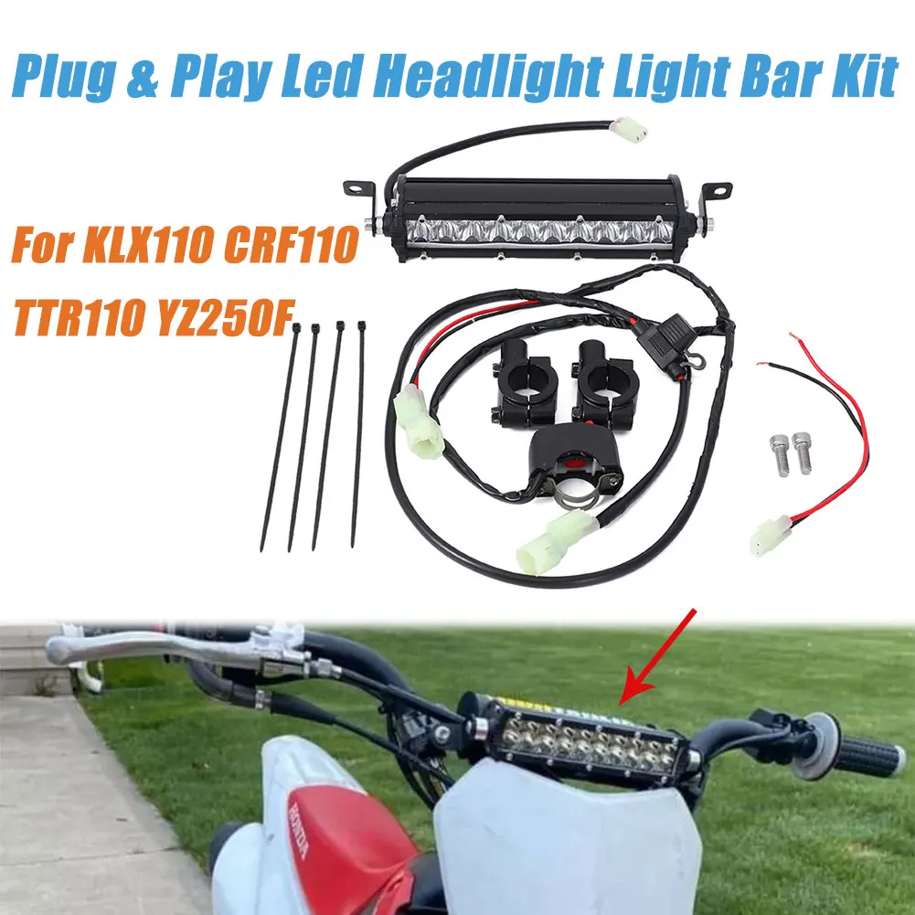 

For KLX110 CRF110 TTR110 YZ250F Plug & Play Led Headlight Light Bar Lighting Kit Fits most 7/8” Handlebars Dirt Bike Off Road