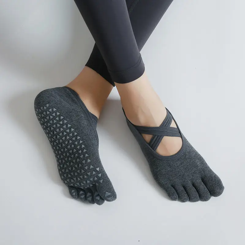Damen Fünf-Finger-Yoga-Socken Professionelle Silikon-Antirutsch-Ballett-Pilates-Socken Atmungsaktive Bandage-Yoga-Sportsocken für Frauen – Detail 3
