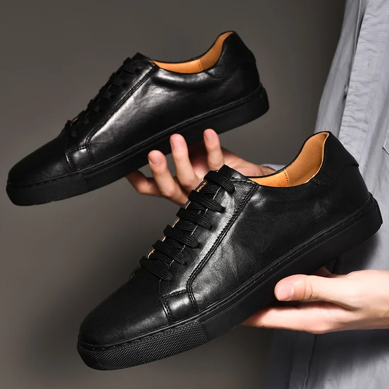 Genuine Leather Casual Men Shoes lace up oxfords Brand White Shoes fashion men Sneakers 2022 New Arrival  black men shoes