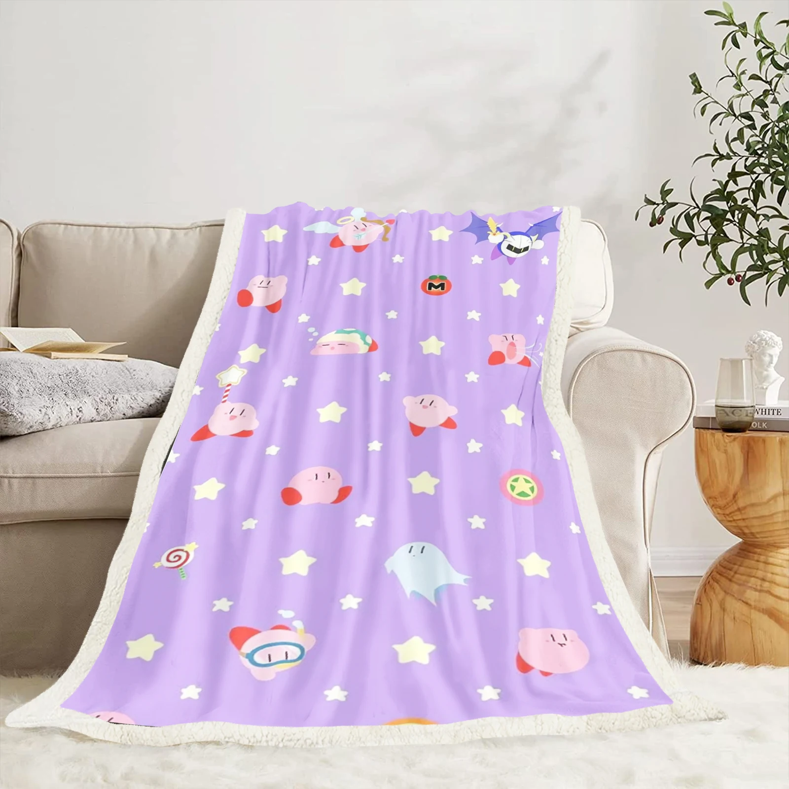 Kirby Cartoon Blanket Cute Printing Kawaii Children Furry Children Various Sizes Printed Fluffy Plush Room Decor