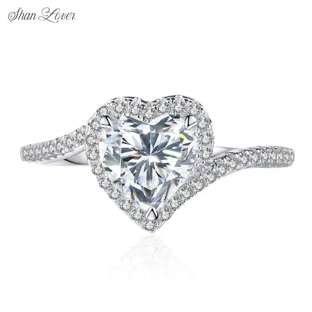 

ShanLover Brand Heart Shaped Moissanite Diamond Ring Set S925 Sterling Silver Wedding Band for Women Sparkling Jewelry