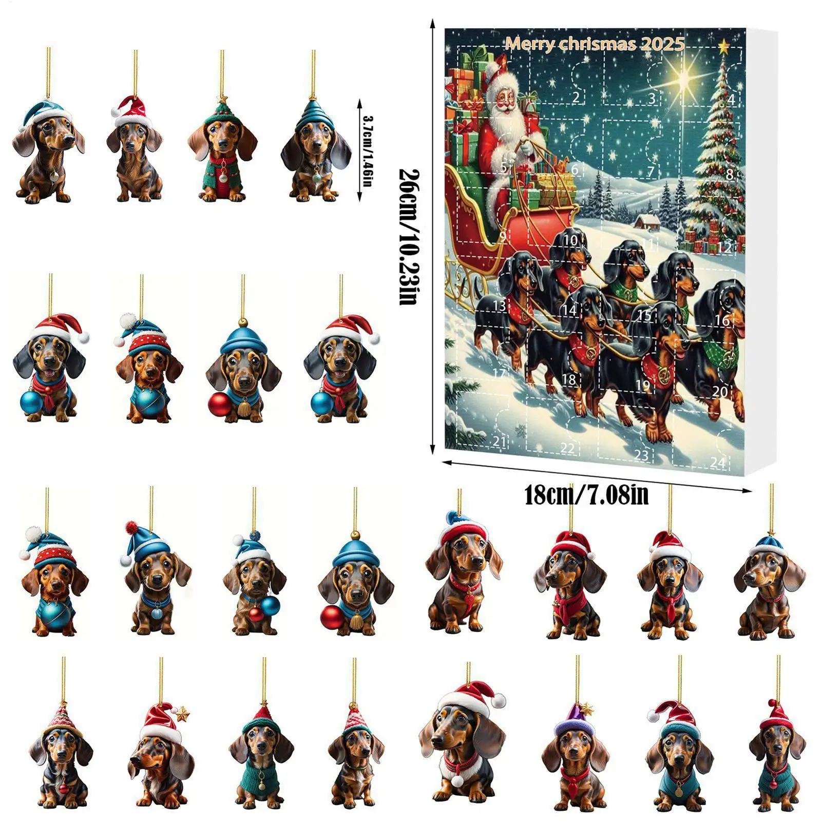 アクリルダックスフントペンダントカウントダウンカレンダー 24 個 2D アクリルクリスマスカウントダウンペンダントホリデー用ホームデコレーション