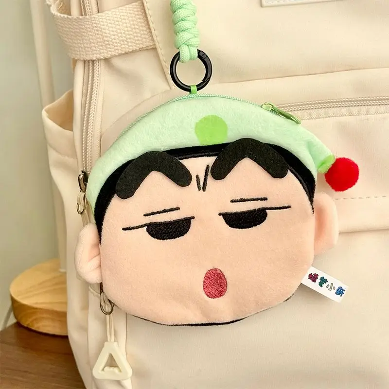 Miniso colaboración anime Crayon Shin chan periférico monedero de felpa dibujos animados creativo bolsa de almacenamiento de auriculares regalo