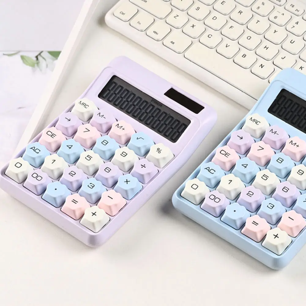 Candy Tone Mechanical Feel Calculator Precise 12 Digit Adding Machine Student Office Stationery Desk Ornament