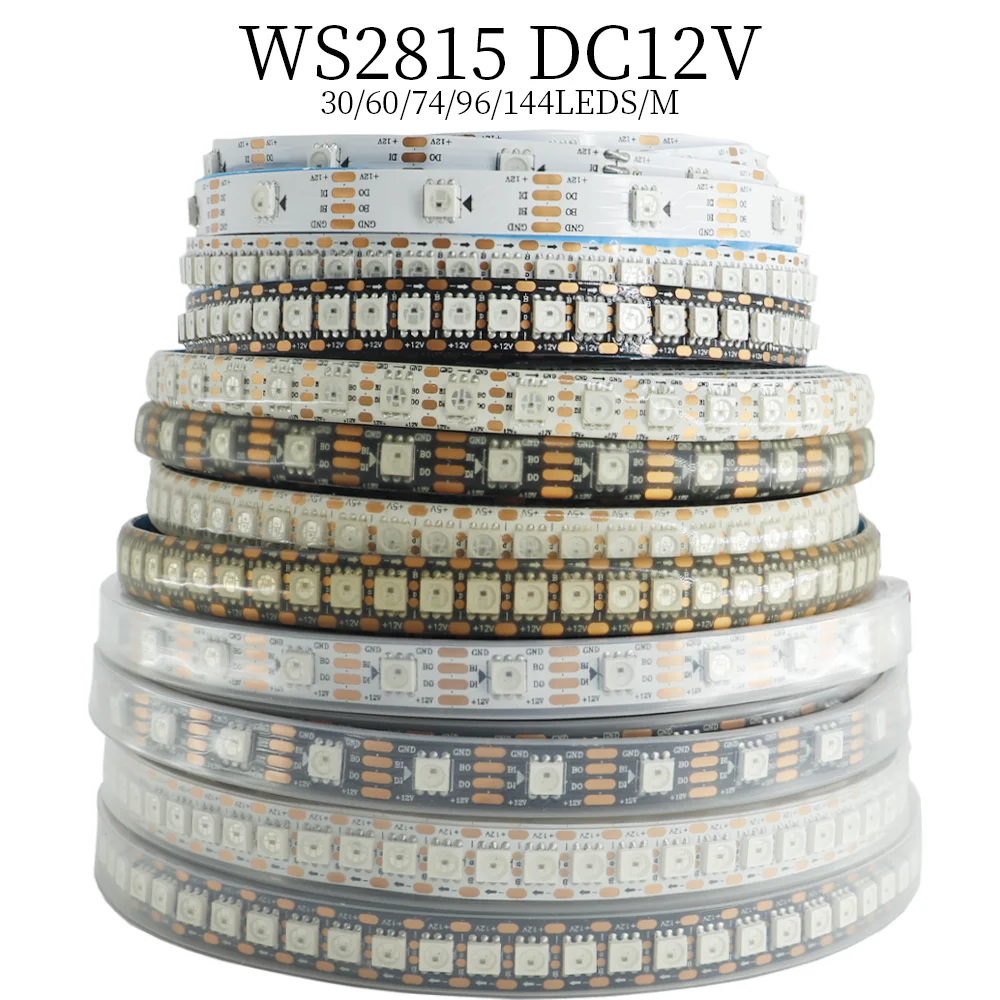 WS2815 Умная полноцветная светодиодная лента RGB 1M-5M 30/60/74/96/144 светодиодов/м Индивидуально адресуемая светодиодная лента IC IP30 IP65 IP67