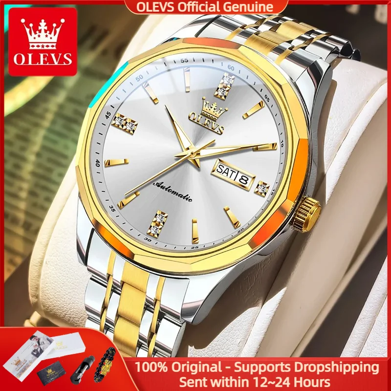 

OLEVS 7056 Men Watch New Original HD Luxury Automatic Mechanical Watch Waterproof Luminous Large Dial Calendar Week Men Watch