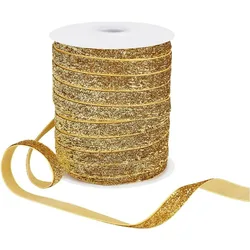 1Roll 50 Yards Metallic Glitter Ribbon Christmas Golden Sparkle Ribbon Decorative Craft Ribbon Single Face Wide Ribbon for Gift