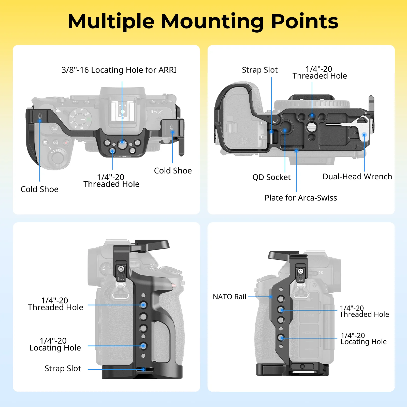 Базовая пластина SmallRig Z50 II/Клетка для камеры Nikon Z50 II с защитой из закаленного стекла и быстросъемной пластиной Arca-Swiss для DJI