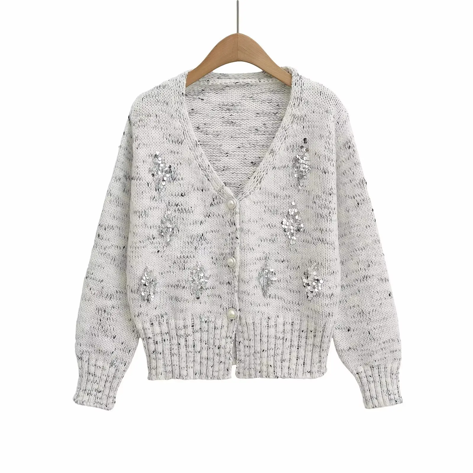 

Осенняя новая куртка-кардиган, модная и простая женская куртка-кардиган с v-образным вырезом и блестками, темпераментная женская куртка-кардиган, свитер