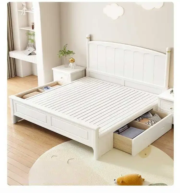 Cama infantil de madeira maciça nórdica, cama de solteiro, creme branco, 1.2m, 1.8m, king size, para meninos e meninas