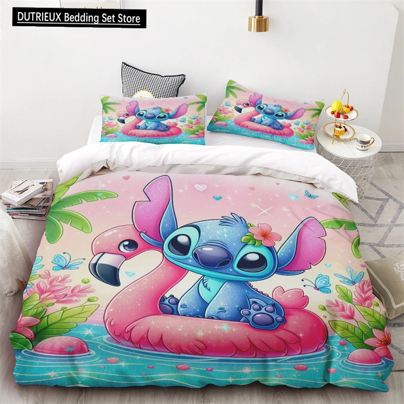 

Duvet Cover Cute Stitch Flamingo Bedding Set One Quilt Cover Two Pillowcases Single Double Queen King Size No Filling Inside