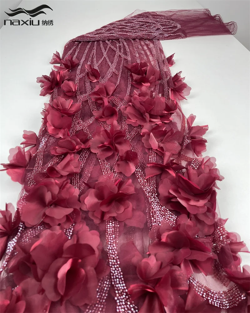 

Madison African 3D Flower Embroidery Beads Lace Fabric High Quality Frenc Sequins Embroidery Tulle Fabric for Party Dress