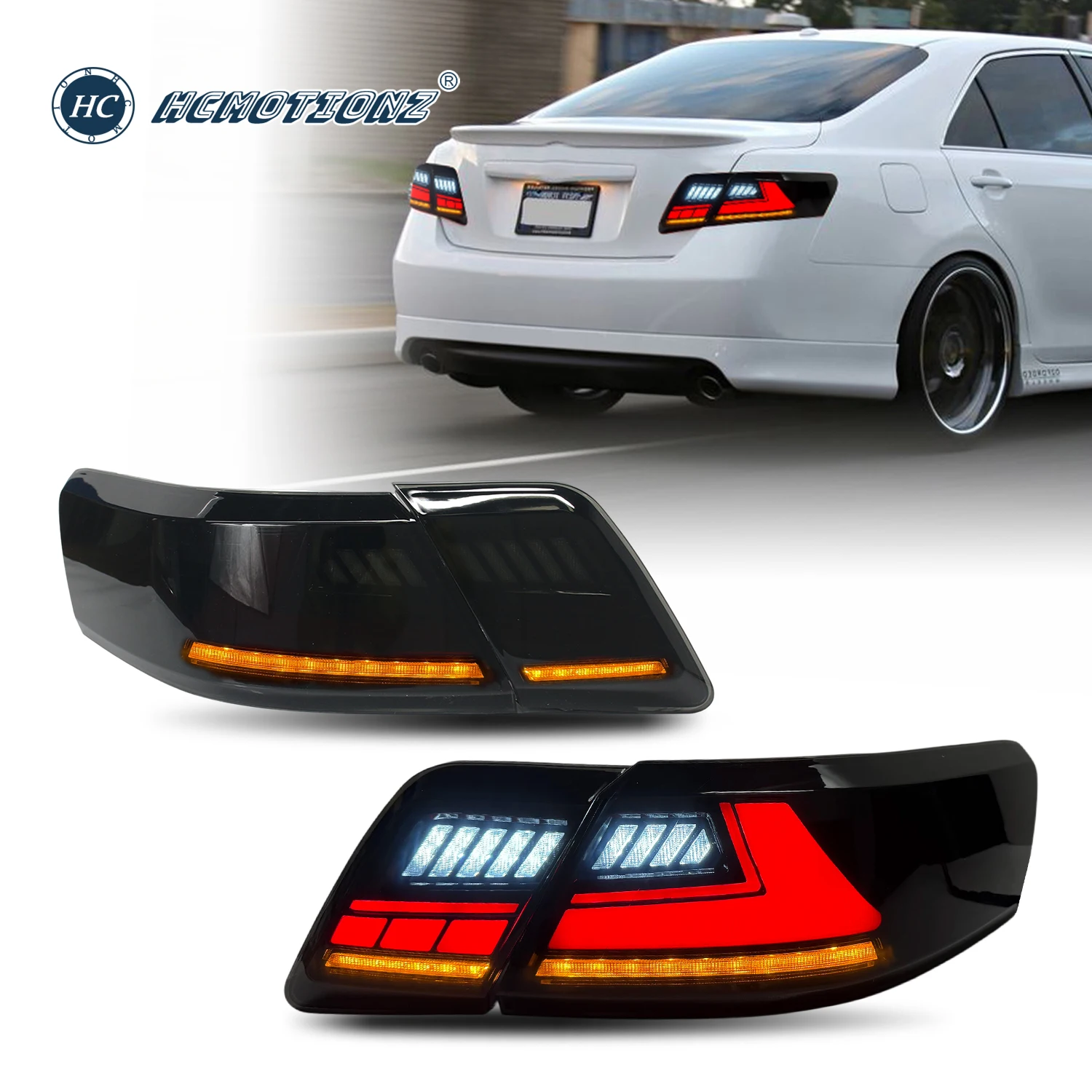 HCMOTIONZ Tail Lights for Toyota Camry 2007-2011 LED Back Lamps Assembly DRL Start up Animation Aurion Xv40 USA Version