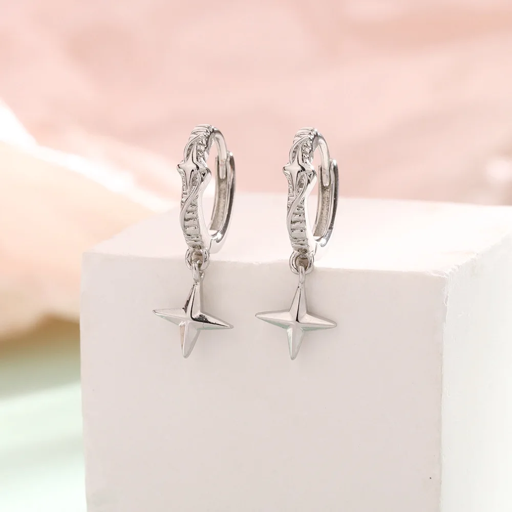 

VENTFILLE 925 Sterling Silver Stars Hoop Earring for Women Ins Entanglement Texture Design Originality Jewelry Gift Dropshipping
