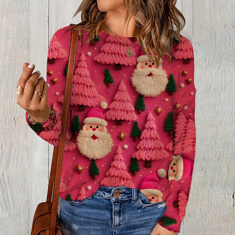 Christmas Sweater Women Long Sleeve Printed Knitted Sweaters For Women Autumn Winter Casual Jumper Pullover