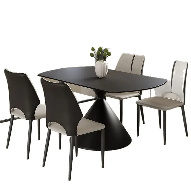 

Black rotating retractable Italian dining table light luxury small apartment square and round round tab le